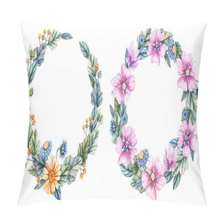 Personality  Wreaths Of Watercolor Wildflowers. Pillow Covers