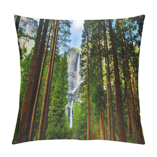 Personality  Yosemite Waterfalls Behind Sequoias In Yosemite National Park,California Pillow Covers