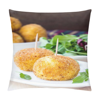 Personality  Italian Appetizer Arancini, Rice Balls Stuffed With Meat In Oil Pillow Covers