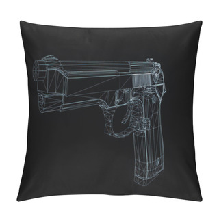 Personality  3D Gun Hologram Wireframe In Motion. Nice 3D Rendering Pillow Covers