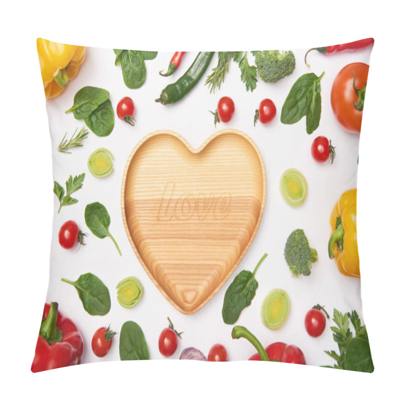 Personality  Flat Lay With Vegetables And Wooden Cutting Board On White Background Pillow Covers