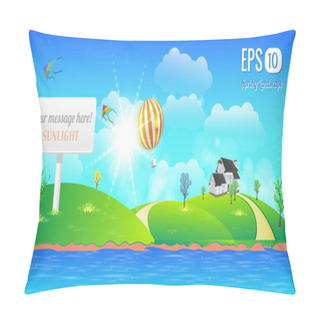 Personality  Beautiful Spring Summer Landscape - Vector Illustration Pillow Covers