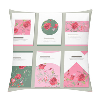 Personality  Set With Six Floral Romantic Templates. Roses And Herbs Pillow Covers