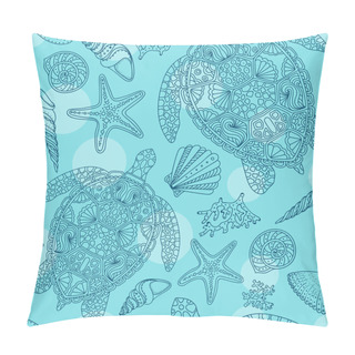 Personality  Seashells, Sea Stars, Corals And Bubbles Seamless Pattern, Vecto Pillow Covers