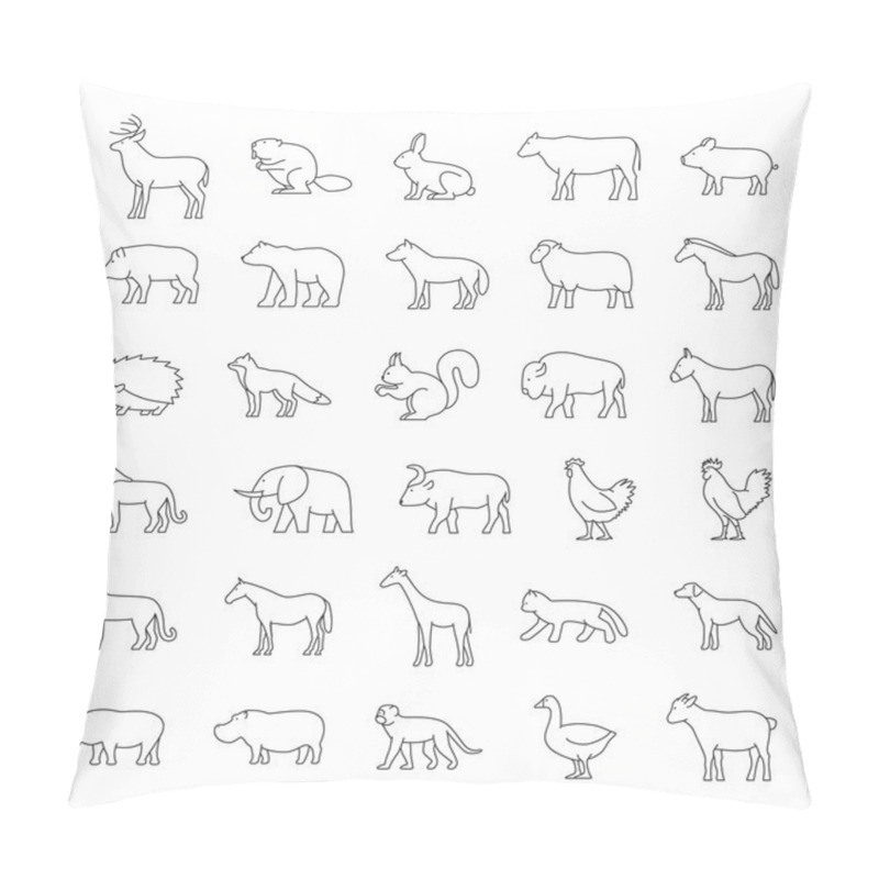 Personality  Set of domestic and wild line animals on a white background. pillow covers