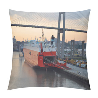 Personality  RORO Ship In Port At The Car Terminal On Loading, Unloading Pillow Covers