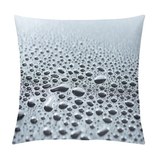 Personality  Close Up View Of Water Drops On Grey Surface As Background Pillow Covers