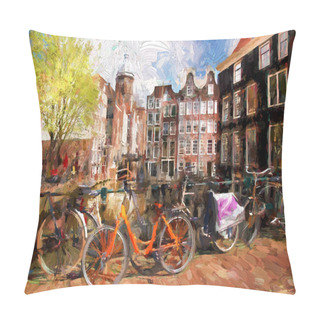 Personality  Amsterdam City In Holland, Artwork In Painting Style Pillow Covers