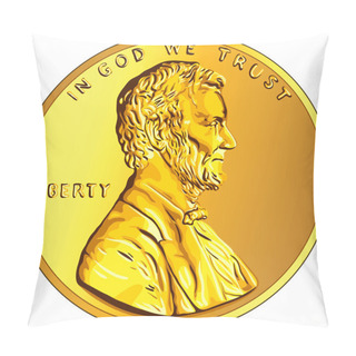 Personality  Vector American Money Gold Coin One Cent, Penny Pillow Covers