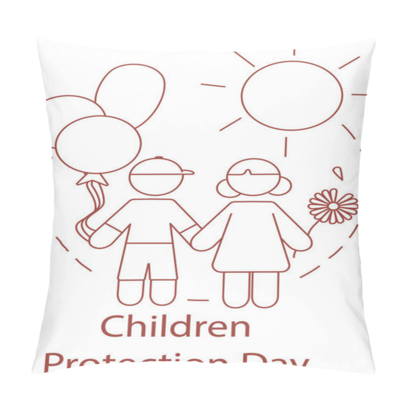 Personality  cartoon boy and girl holding hands near children protection day lettering on white pillow covers