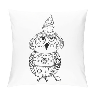 Personality   Owl With Cake On The Head. Pillow Covers