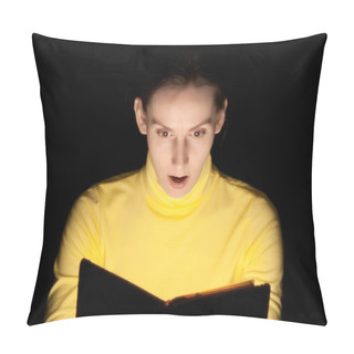Personality  Young Woman Reading Glowing Magic Book Pillow Covers