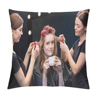 Personality  Hairstylists Curling Hair To Woman Pillow Covers