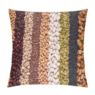 Personality  Background Seen From Above With A Large Variety Of Dried Legumes Arranged In Vertical Rows Pillow Covers