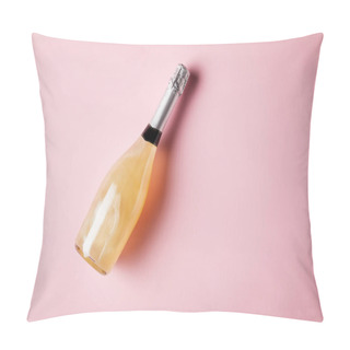 Personality  Elevated View Of Bottle Of Champagne On Pink Surface Pillow Covers