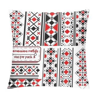 Personality  Vector Pack With Romanian And Moldavian Seamless Patterns And Title Borders. Collection Of Balkan Folkloric And National Motifs With Black And Red Shades. Bulgarian And Hungarian Fabric And Textures. Pillow Covers