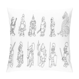 Personality  Coloring Page Set Of Cartoon Medieval Knights Prepering For Knight Tournament Pillow Covers