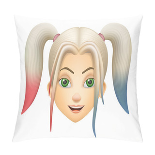 Personality  Girl Face With Pink And Blue Hair Pillow Covers
