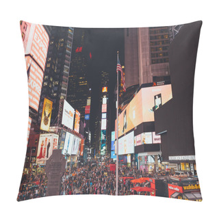 Personality  TIMES SQUARE, NEW YORK, USA - OCTOBER 8, 2018: Urban Scene With Crowded Times Square In New York At Night, Usa Pillow Covers