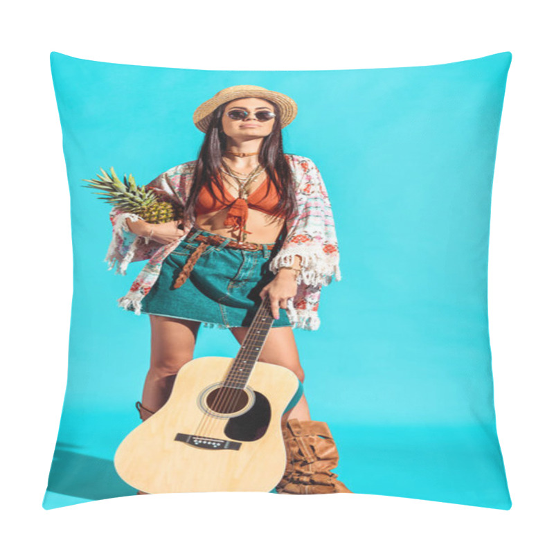 Personality  girl standing with pineapple and guitar  pillow covers