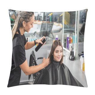 Personality  Salon Services, Hair Spray, Happy Hairdresser With Braids Styling Hair Of Female Customer, Happy Brunette Woman With Short Hair, Beauty Salon, Hair Volume, Hair Professional, Hairdressing Cape  Pillow Covers