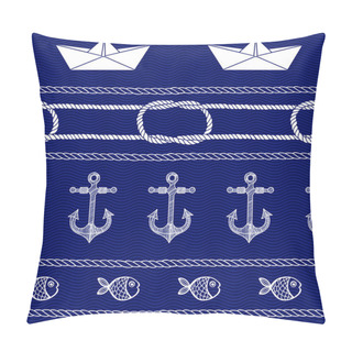 Personality  Blue Background With Ships, Anchors, Fishes Pillow Covers