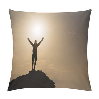 Personality  Man With Arms Outstretched Celebrate Mountains Sunrise Pillow Covers