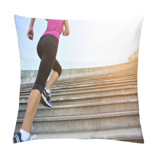 Personality  Runner Athlete Running On Stairs. Pillow Covers