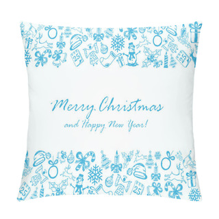 Personality  Blue Christmas Background With Sketches Elements Pillow Covers