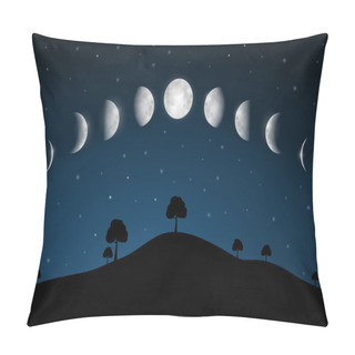 Personality  Moon Phases - Night Landscape With Trees Pillow Covers