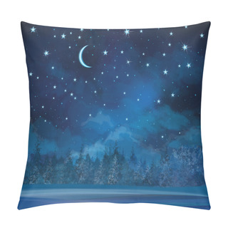 Personality  Vector Night Winter Scene, Sky And Forest Background. Pillow Covers