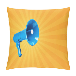 Personality  Creative Vintage Blue Megaphone On A Yellow Background. Advertising And Message Concept. Creativity And Traffic. Attention! Pillow Covers