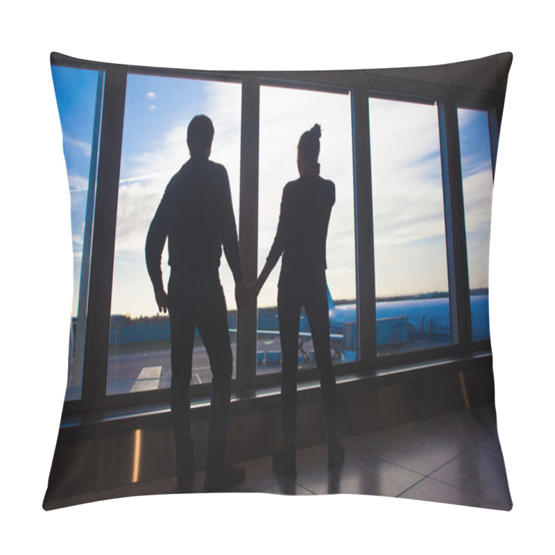 Personality  Silhouette Of A Couple Holding Hands And Waiting At Airport Terminal Pillow Covers