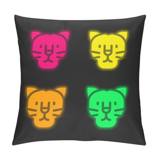 Personality  Black Panther Four Color Glowing Neon Vector Icon Pillow Covers