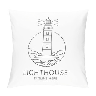Personality  Lighthouse Badge Logo Monoline Style Design Isolated On White Background Pillow Covers