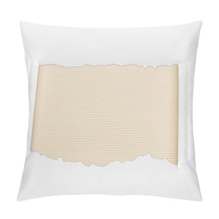Personality  Ripped White Textured Paper With Curl Edges On Ivory Striped Background  Pillow Covers