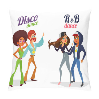 Personality  Two Vector Cartoon Couples Dancing Dance In Disco Style And Rhythm And Blues Pillow Covers