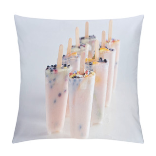 Personality  Fresh Frozen Homemade Ice Cream With Organic Fruits And Berries On Grey     Pillow Covers