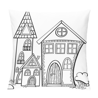 Personality  Book Coloring House Stones Bush Stroke Outline Vector Illustration Baby Doodle Patterns Picture Pillow Covers
