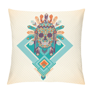 Personality  Vector Illustration Of The Skull Of An Indian In A Headdress With Feathers Pillow Covers