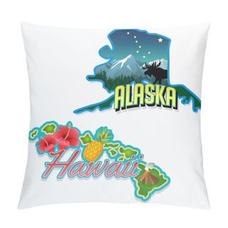 Personality  Alaska, Hawaii Retro State Facts Illustrations Pillow Covers