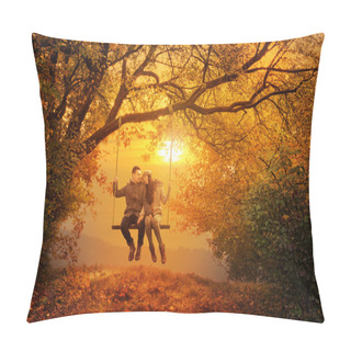 Personality  Romantic Couple Swing In The Autumn Park Pillow Covers