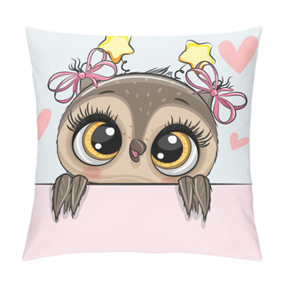Personality  Greeting Card Cute Cartoon Owl Girl With Hearts Pillow Covers