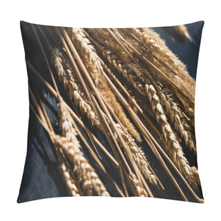 Personality  Close Up Of Ripe Wheat Spikelets On Dark Grey  Pillow Covers