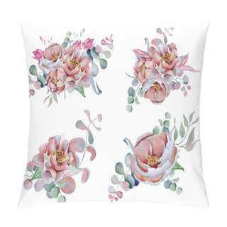 Personality  Watercolor Bouquets Set With Anemone, Peonies Flowers And Herbs Pillow Covers