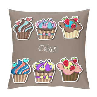 Personality  Vector Set Of Delicious Cupcakes. Pillow Covers