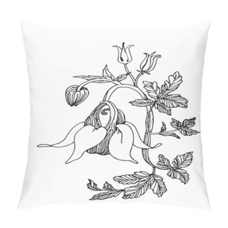 Personality  Beautiful Monochrome, Black And White Flower Isolated. Hand-drawn Contour Lines Strokes. Pillow Covers