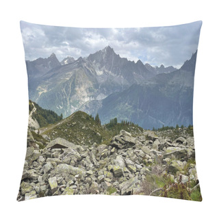 Personality  Alpine Promenade: Tranquil Mountain Trail In Grand Balcon, Chamonix, France Pillow Covers