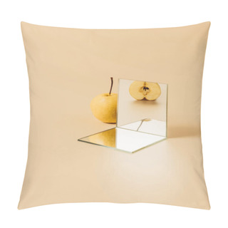 Personality  Appetizing Yellow Pear Reflecting In Two Mirrors On Beige Table Pillow Covers