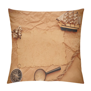 Personality Loupe, Rope And Model Classic Boat On Grunge Background Pillow Covers